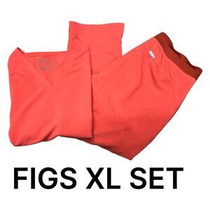 FIGS Scrubs SET XL Orange Top & XL Petite Kade Straight Leg Technical Collection